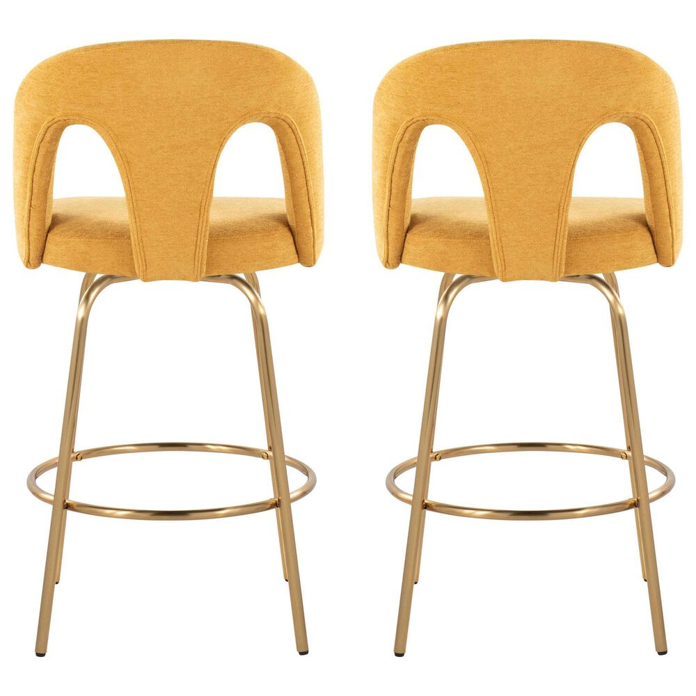 LumiSource Ava Swivel Counter Stool with Yellow Fabric Upholstery in Gold (Set of 2), , large