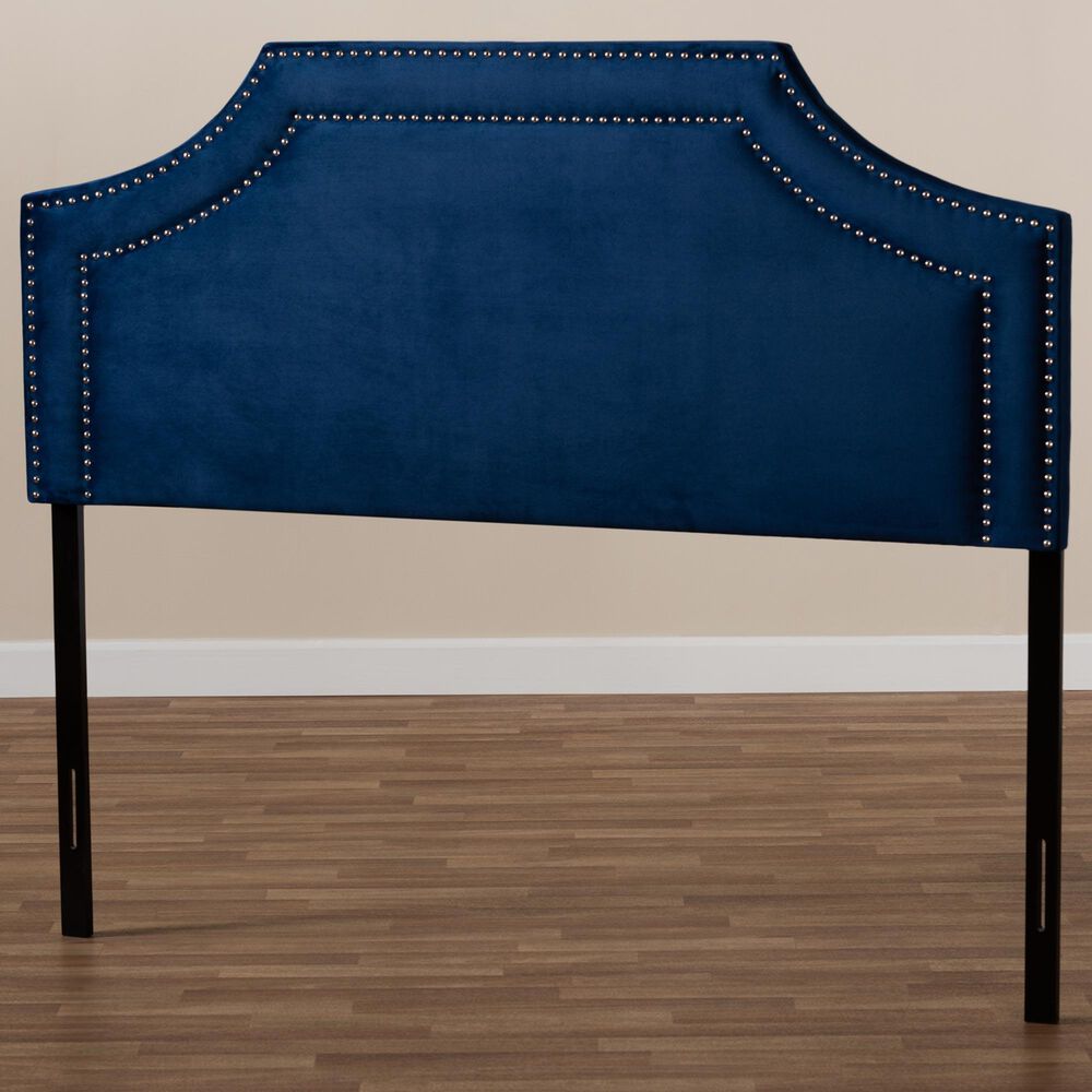 Baxton Studio Avignon Queen Upholstered Headboard in Navy Blue, , large