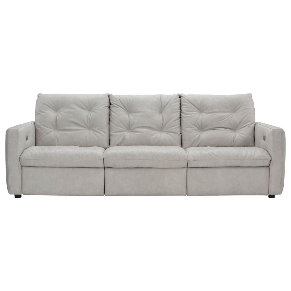 Bernhardt Kaya Power Motion Sofa in Gray White Leather, , large