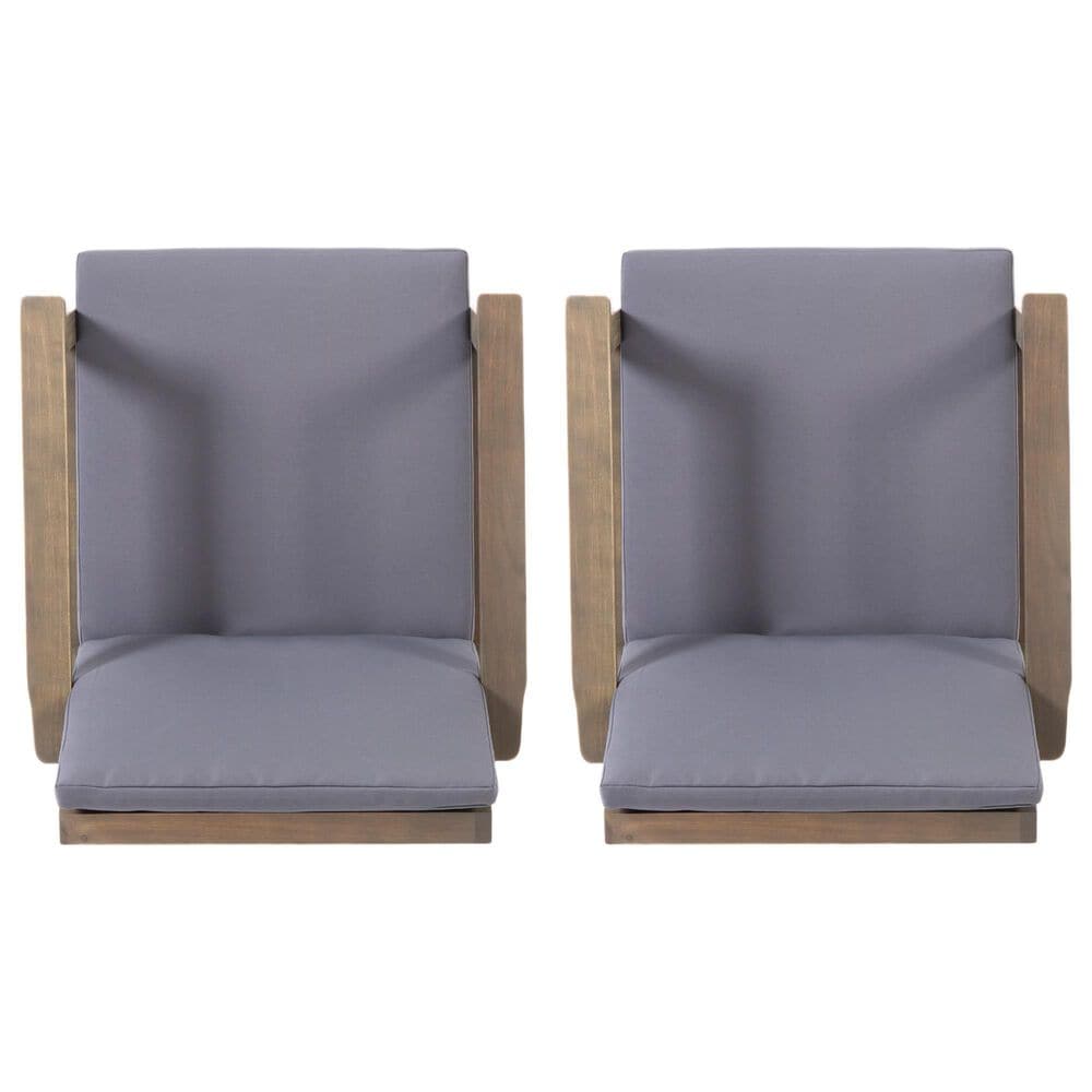 Hearth and Haven Outdoor Acacia Wood Chairs with Open Slatted Backrest and Water-Resistant Cushions in Dark Gray (Set of 2), , large