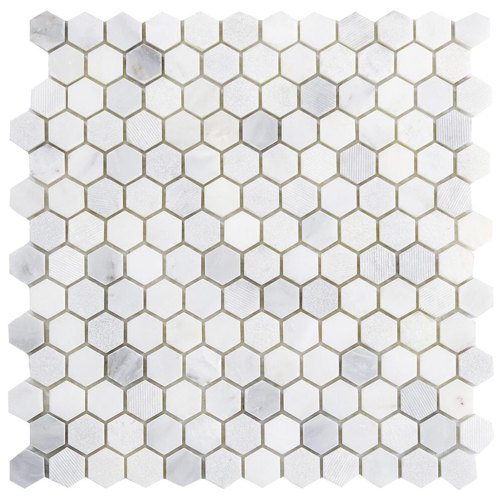 Emser Winter Frost 12" x 12" Mixed Hexagon Honed Natural Stone Mosaic Sheet, , large