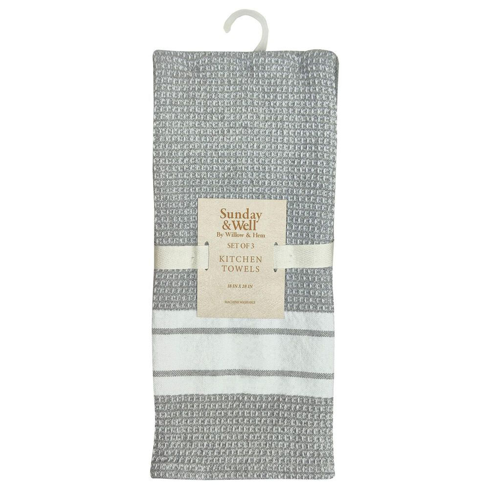 Willow &amp; Hem Verona Kitchen Towel in Silver (Set of 3), , large