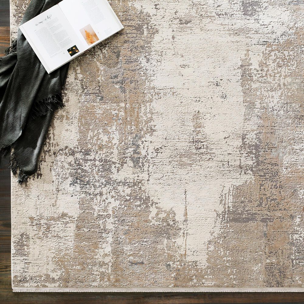 Surya Solar 3&#39; x 8&#39; Light Brown, Medium Gray, Charcoal and White Runner, , large