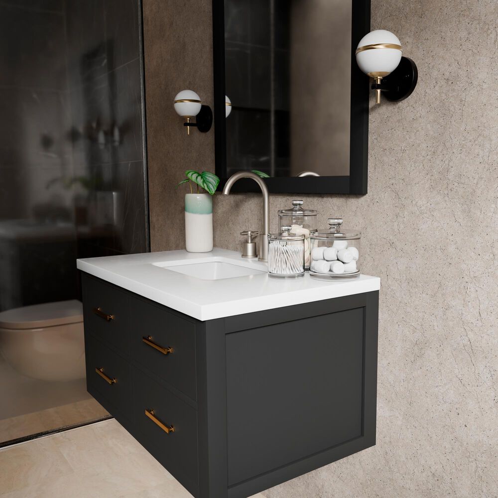 Lexora Home Castor 36" Single Bathroom Vanity in Black with 2 cm White Cultured Marble Top and Rectangular Sink, , large