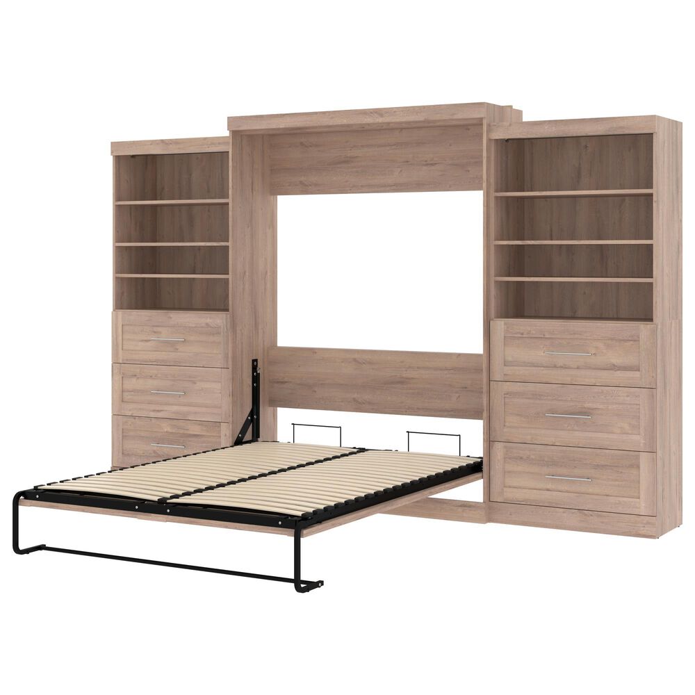 Bestar Pur 88" Queen Murphy Storage Bed with 6-Drawer in Rustic Brown, , large