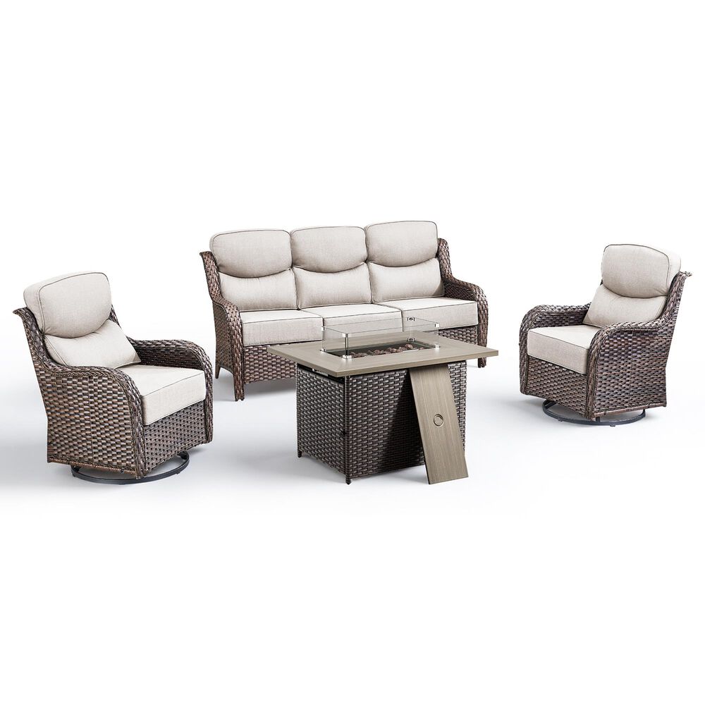 Sunwell Garden 4-Piece Firepit Set in Beige, , large