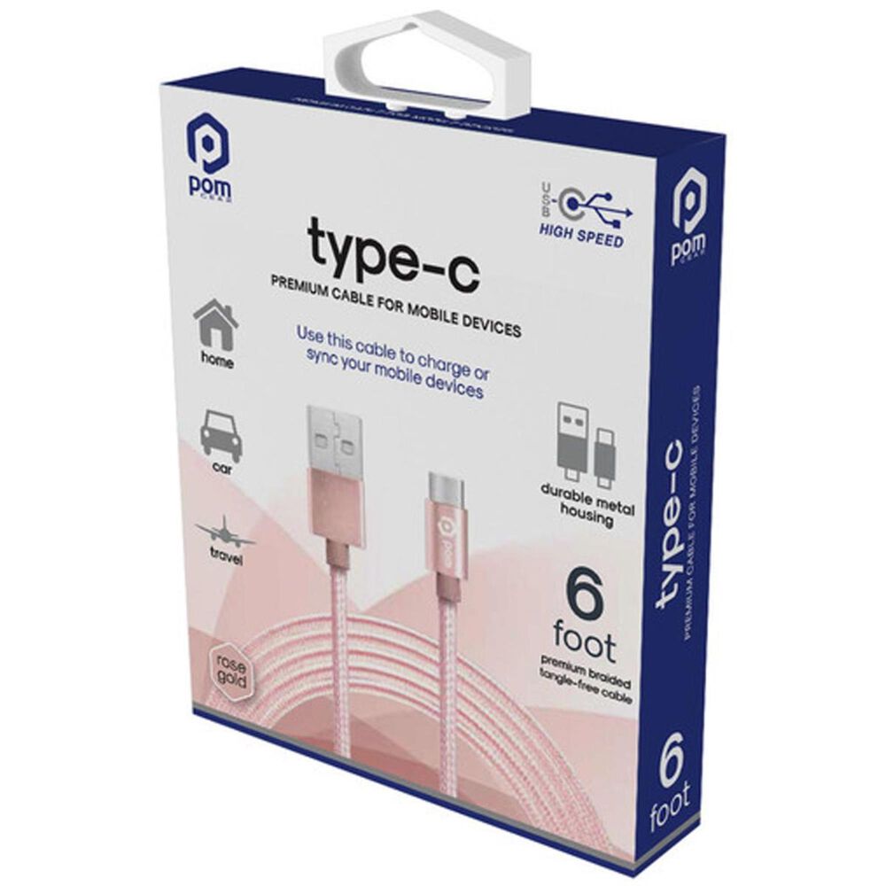 Pom Gear 6ft Type-C Braided Cable Rose Gold, , large