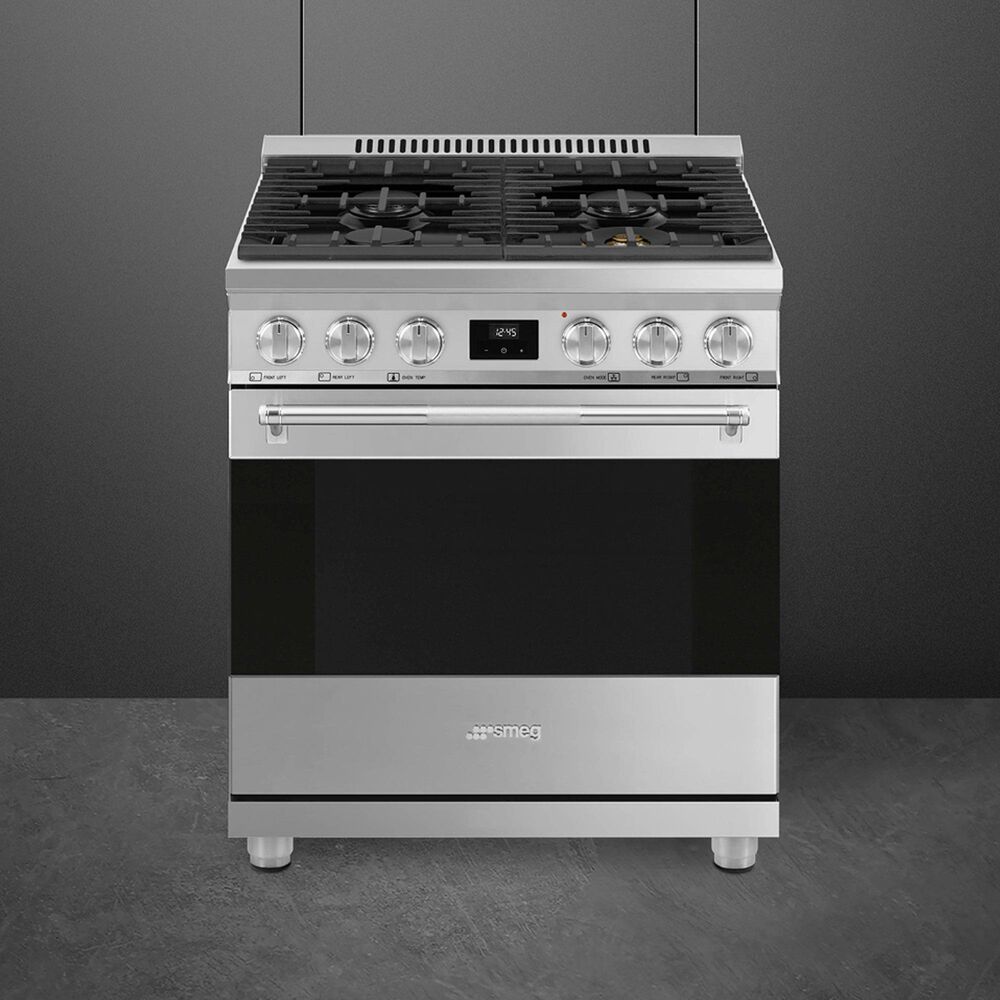 SMEG 4.56 Cu. Ft. Freestanding Dual Fuel Range in Stainless Steel, , large