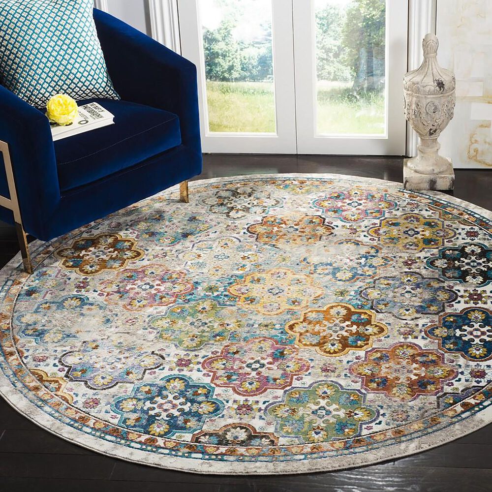Safavieh Aria 6&#39;6&quot; Round Beige and Multicolor Area Rug, , large