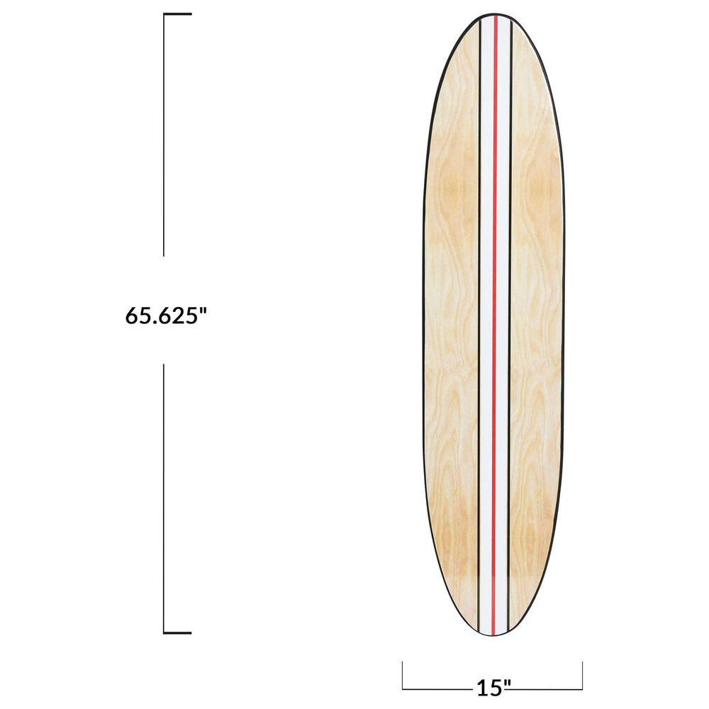 Creative Coop 65.6" x 15" Coastal Decorative Surfboard Wall Decor with Stripe Design in Light Natural and White, , large
