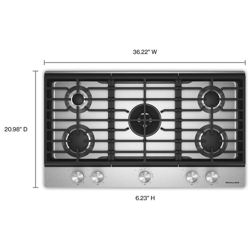 KitchenAid 36" Gas Cooktop with Backlit Knobs and Griddle in Stainless Steel, , large