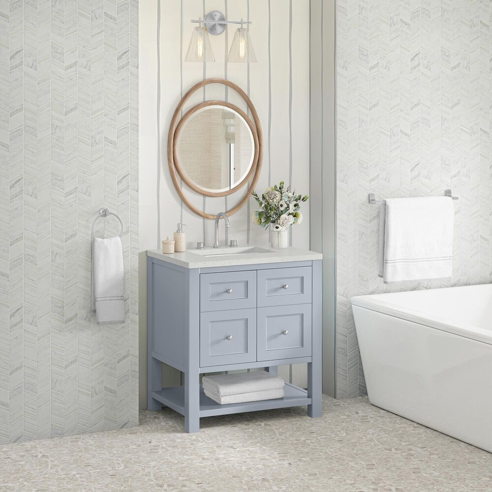 James Martin Vanities Breckenridge 30&quot; Single Bathroom Vanity in Serenity Blue with 3 cm Lime Delight Quartz Top and Rectangular Sink, , large