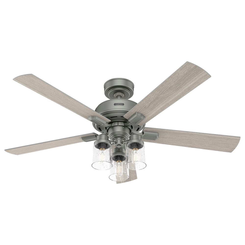 Hunter Hartland 52" Clear Seeded Ceiling Fan with LED Lights in Matte Silver, , large