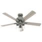 Hunter Hartland 52" Clear Seeded Ceiling Fan with LED Lights in Matte Silver, , large