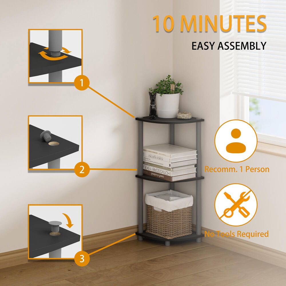 HOMLUX Turn-N-Tube 3-Tier Corner Bookshelf in Black and Grey, , large