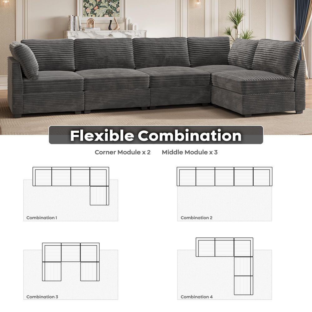 HOMLUX 5-Piece Oversize Mod Sectional in Gray, , large