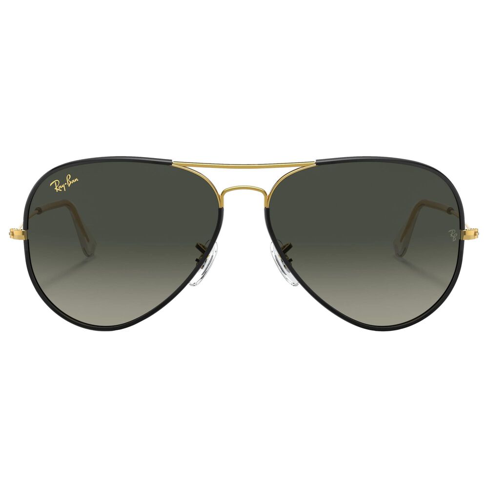 Ray-Ban Aviator Full Colour  Sunglasses with Grey Lenses in Polished Black on Gold, , large