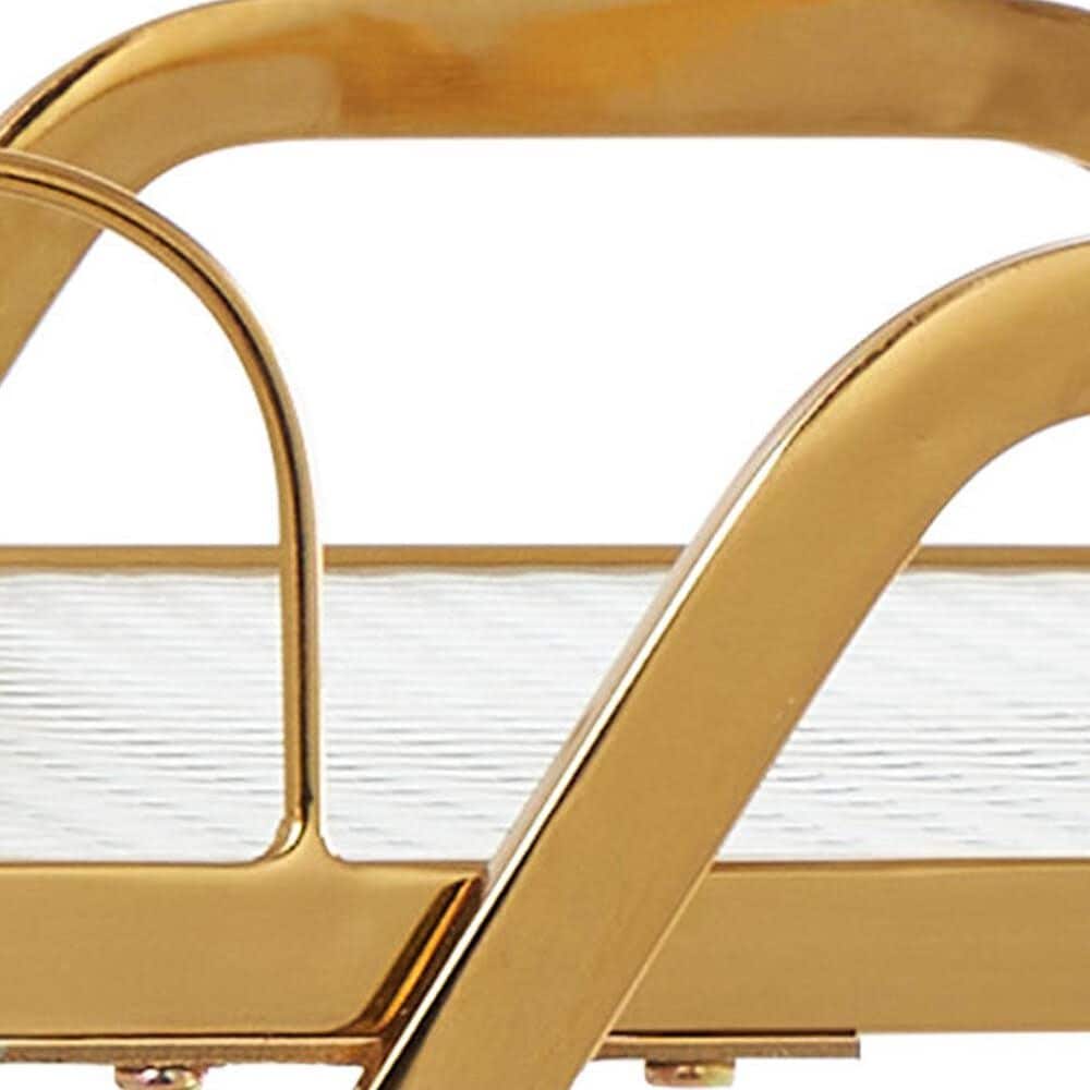 Maple and Jade 3-Shelf Bar Cart with Side Guards and Handle in Polished Gold and Transparent, , large