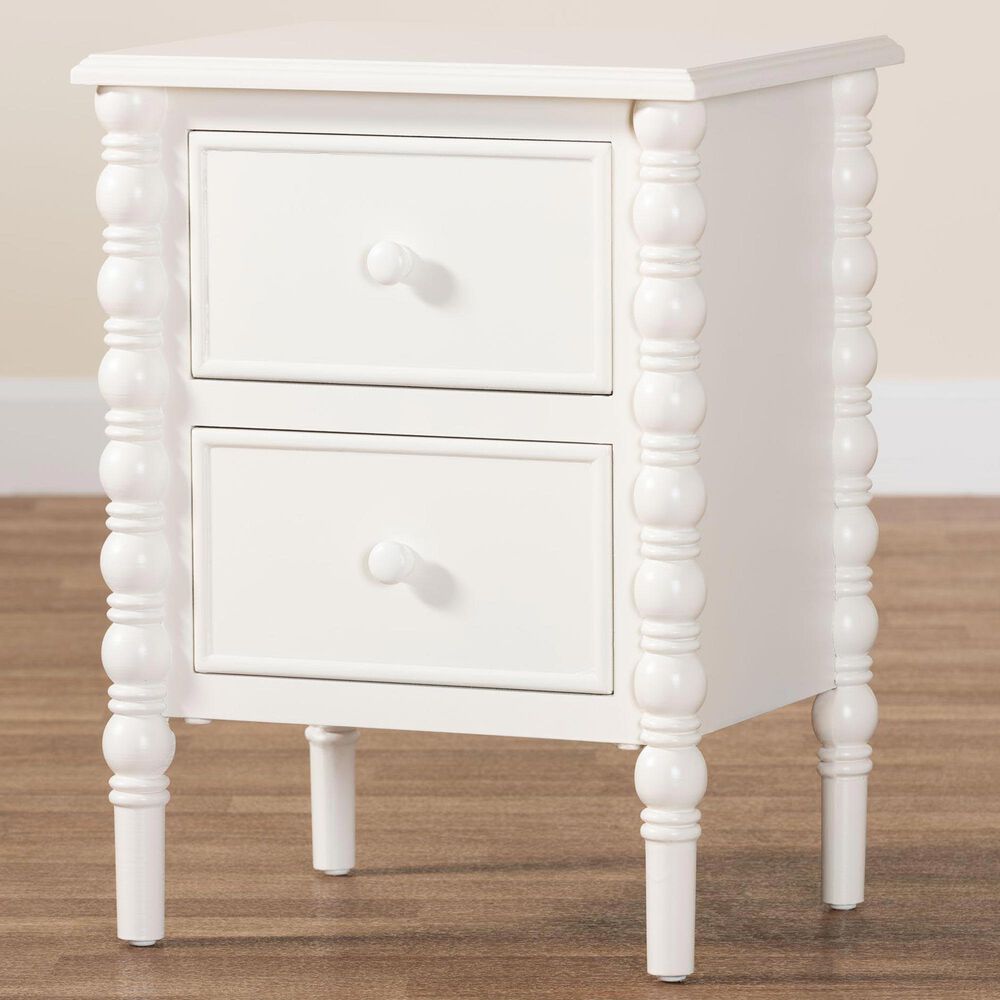 Baxton Studio Malinda 2-Drawer End Table with Spindle Legs in White, , large