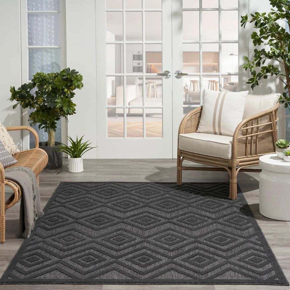 Nourison Versatile 4&#39; x 6&#39; Charcoal and Black Indoor/Outdoor Area Rug, , large