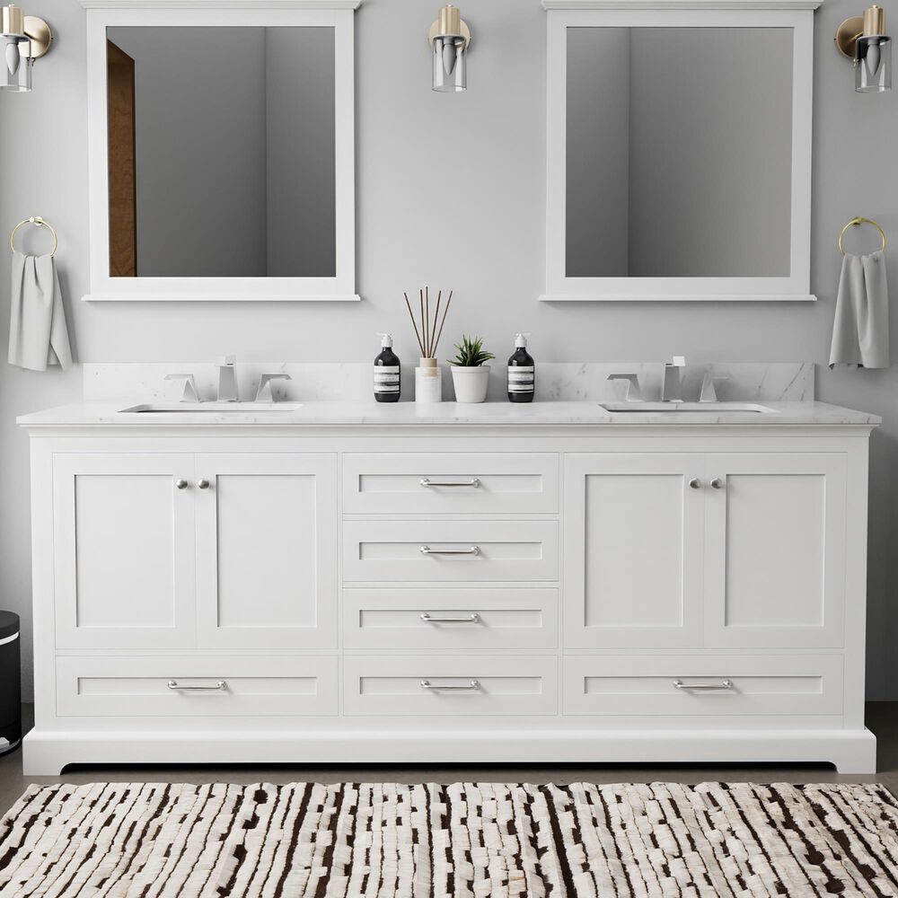 Lexora Home Dukes 80" Double Bathroom Vanity in White with 2 cm White Carrara Marble Top and Rectangular Sinks, , large