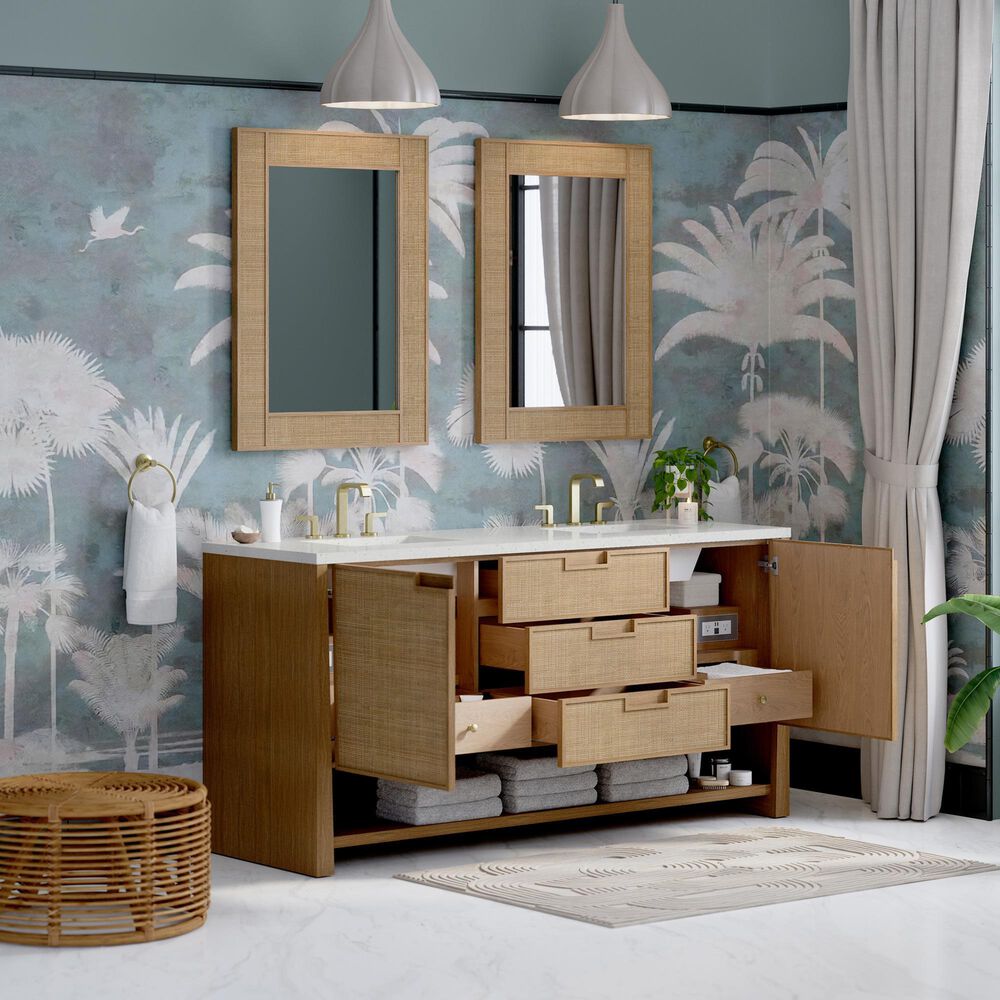 James Martin Vanities Solene 72&quot; Double Bathroom Vanity in Seaside Oak with 3 cm Lime Delight Quartz Top and Rectangular Sinks, , large