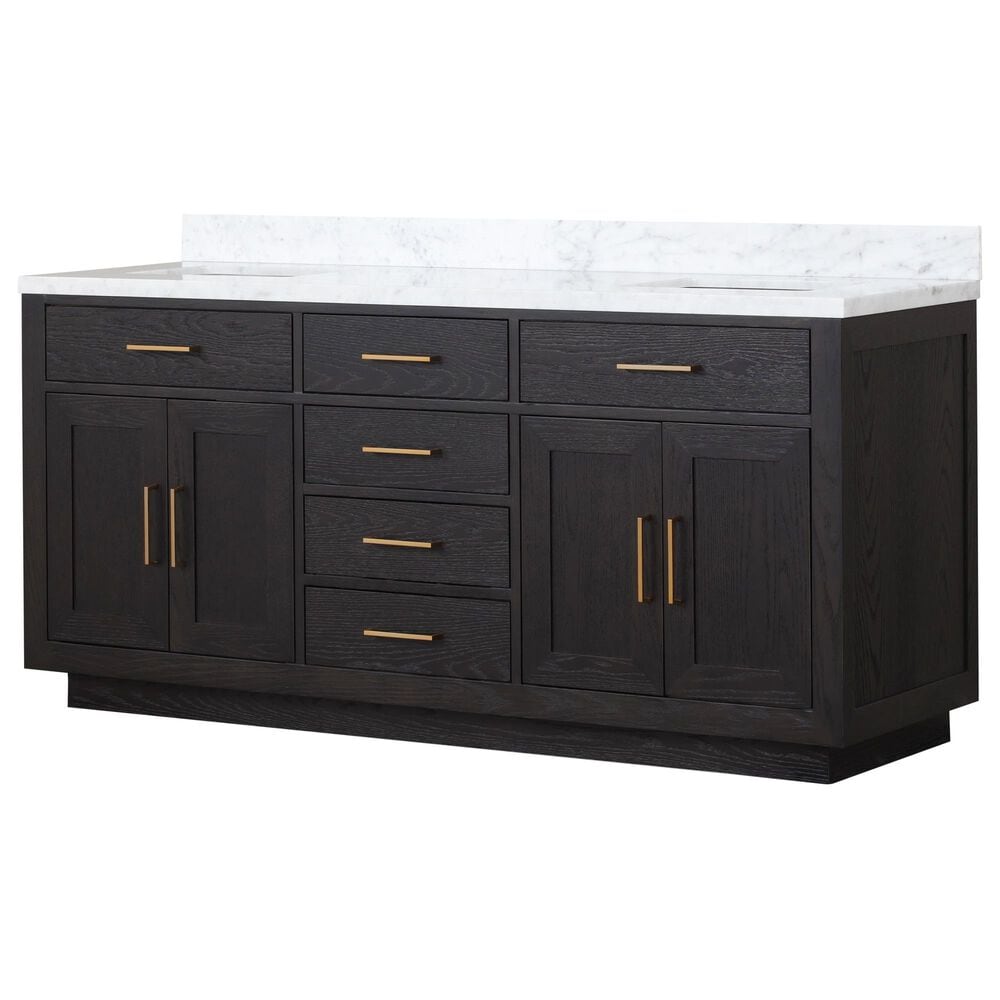Lexora Home Abbey 72" Double Bathroom Vanity in Black Oak with 2 cm White Carrara Marble Top and Rectangular Sinks, , large