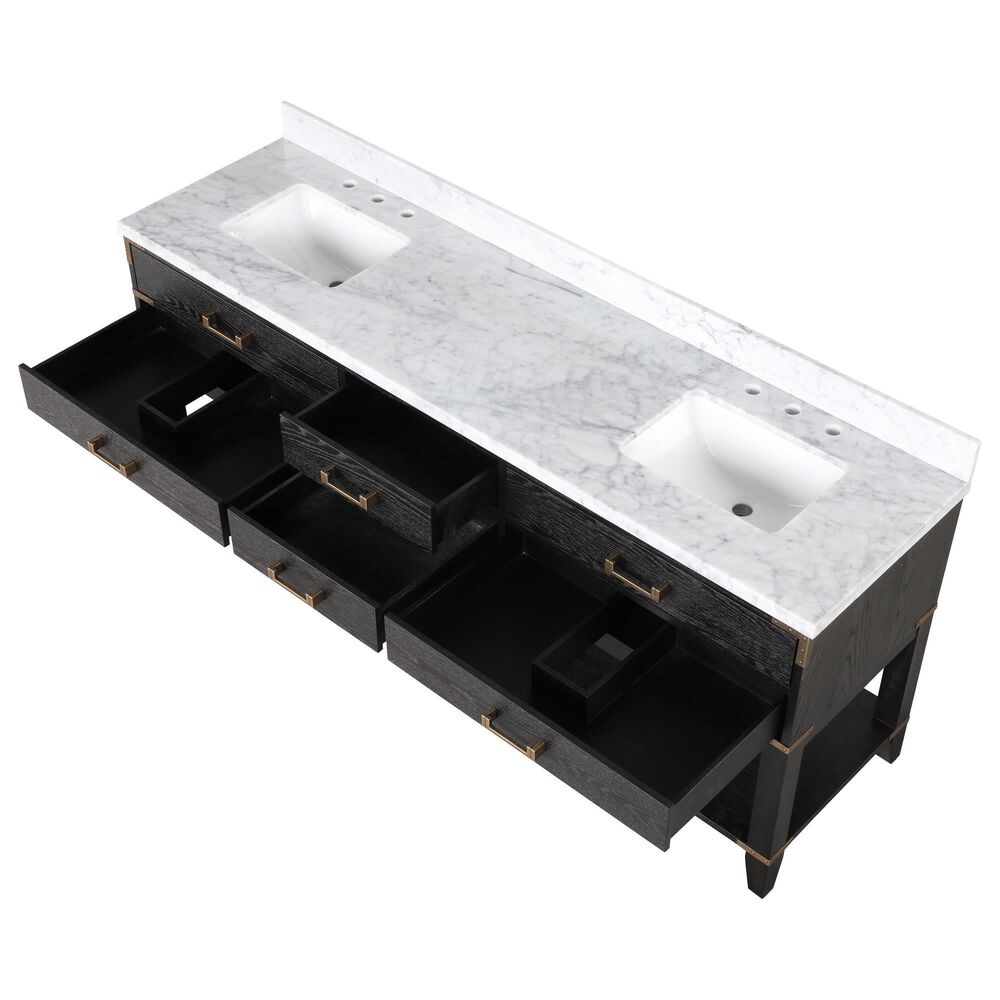 Lexora Home Norwalk 80&quot; Double Bathroom Vanity in Black Oak with White Carrara Marble Top and Rectangular Sinks, , large