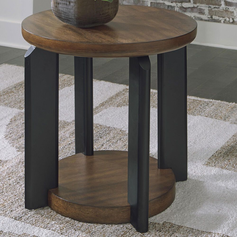 Ashley Kraeburn Round End Table in Brown and Black, , large