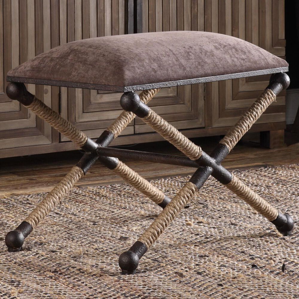 Uttermost Evert Accent Stool with Plush Taupe Brown Cushion , , large