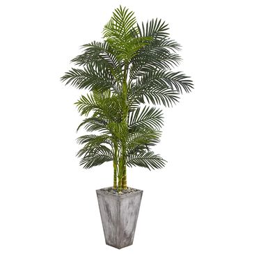 Nearly Natural Inc 7" Golden Cane Palm Tree with Cement Planter in Green, , large
