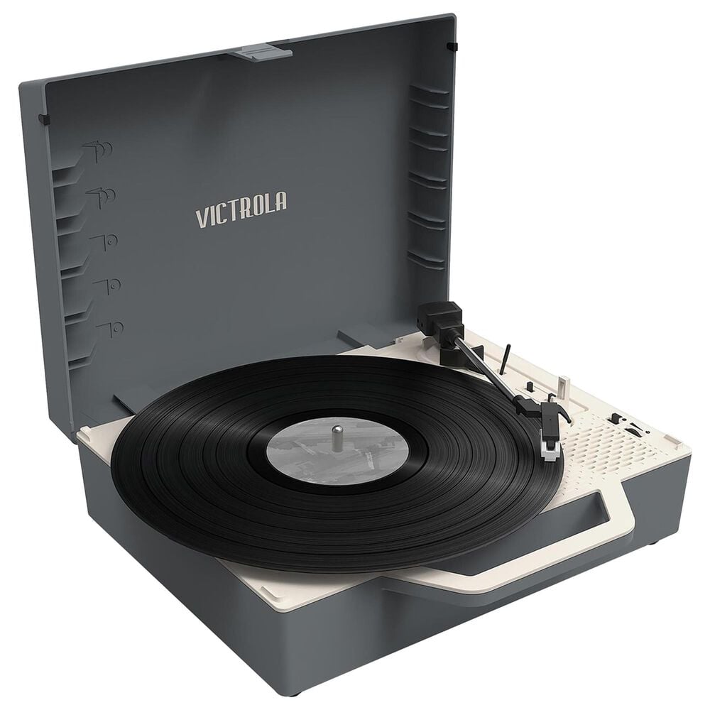 Victrola Re-Spin Sustainable Bluetooth Suitcase Record Player and Cleaning Kit in Grey, , large