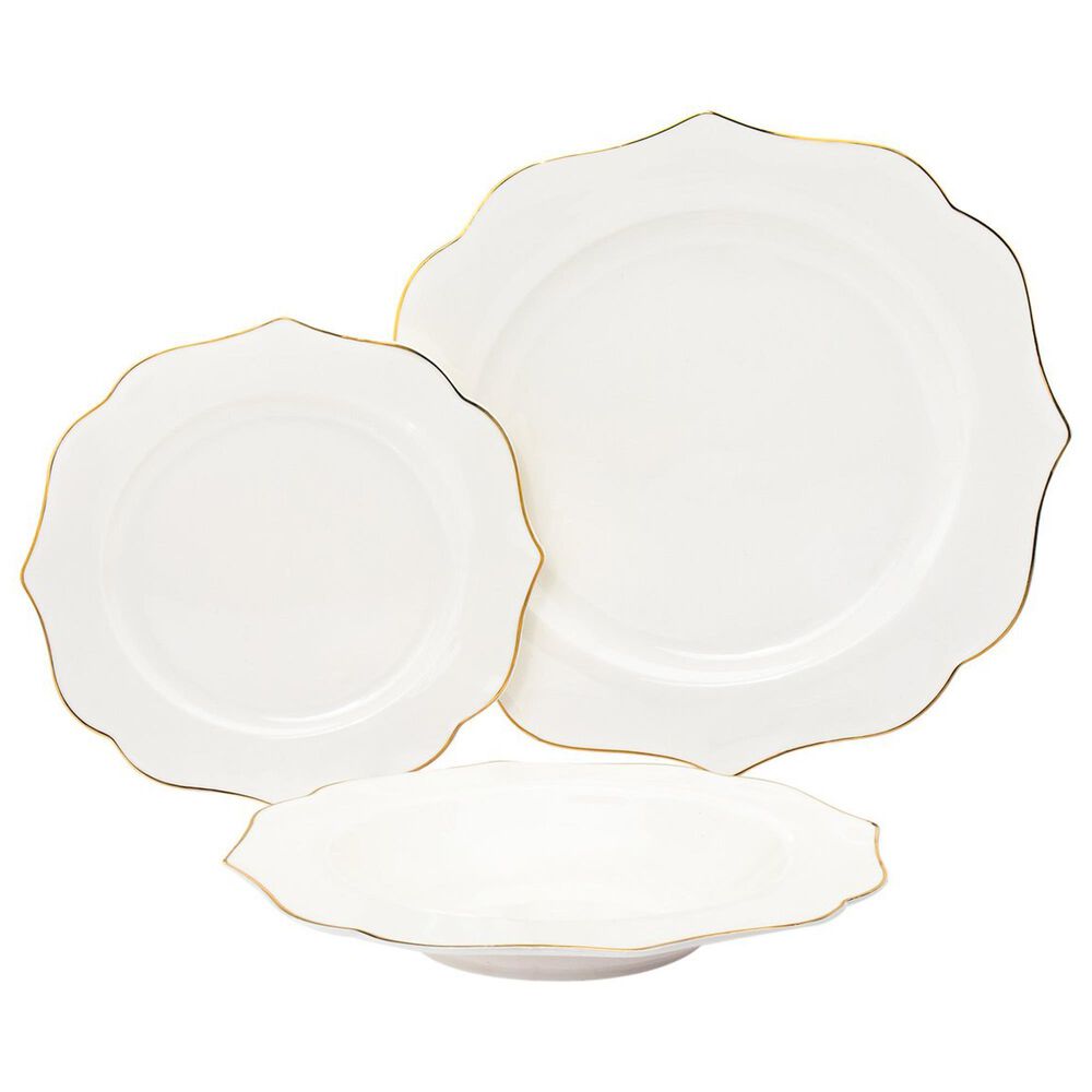 Godinger Silver Arendale New Bone 12-Piece Dinnerware Set in White and Gold, , large