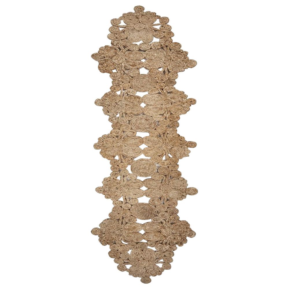 L.R. Home 1"4" x 6"8" Large Detailed Design Scallop Table Runner in Natural, , large