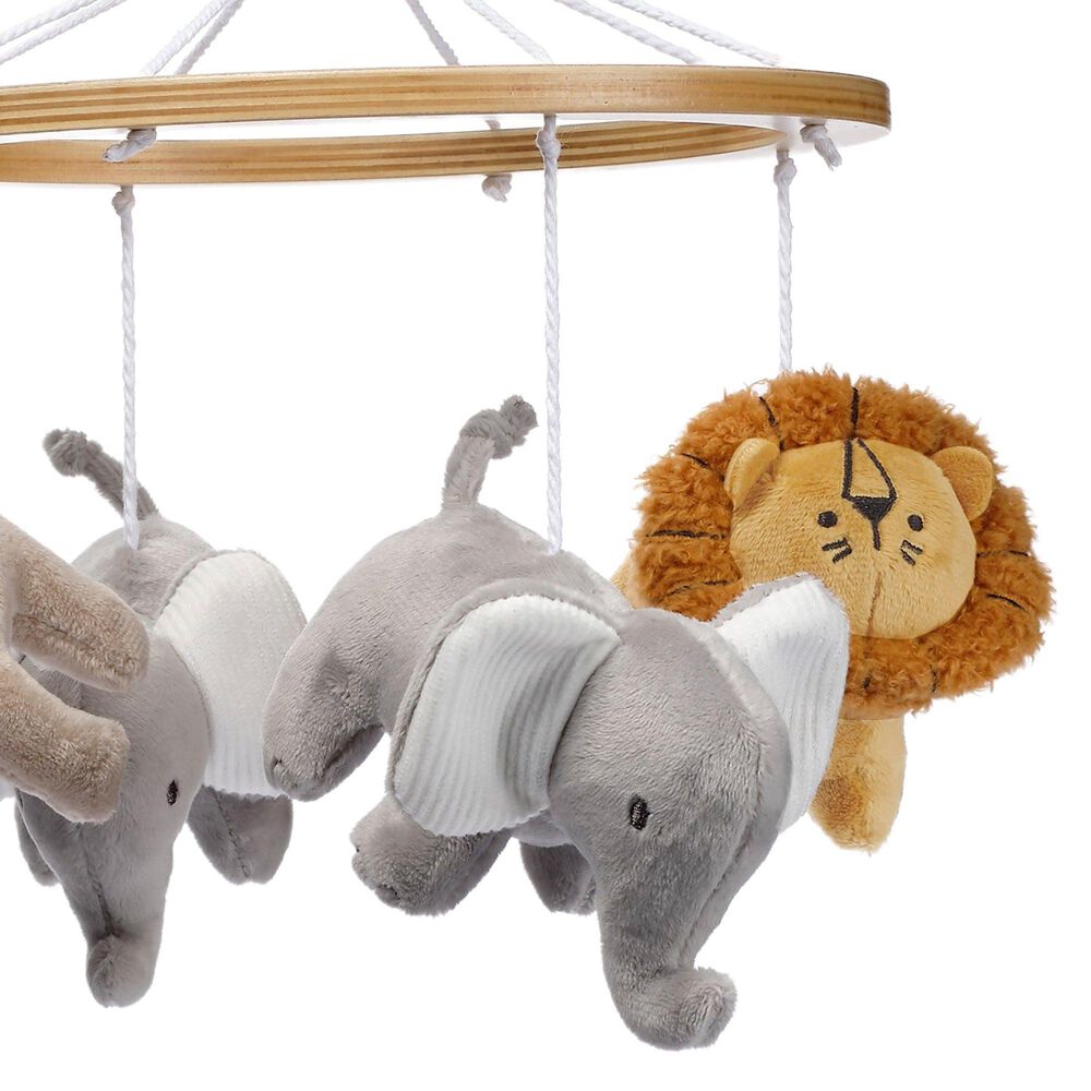 Lambs and Ivy Jungle Adventure Musical Baby Crib Mobile in Gray, Taupe and White, , large