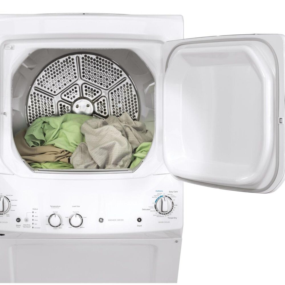 GE Appliances Unitized Spacemaker Gas Stack Laundry in White, , large