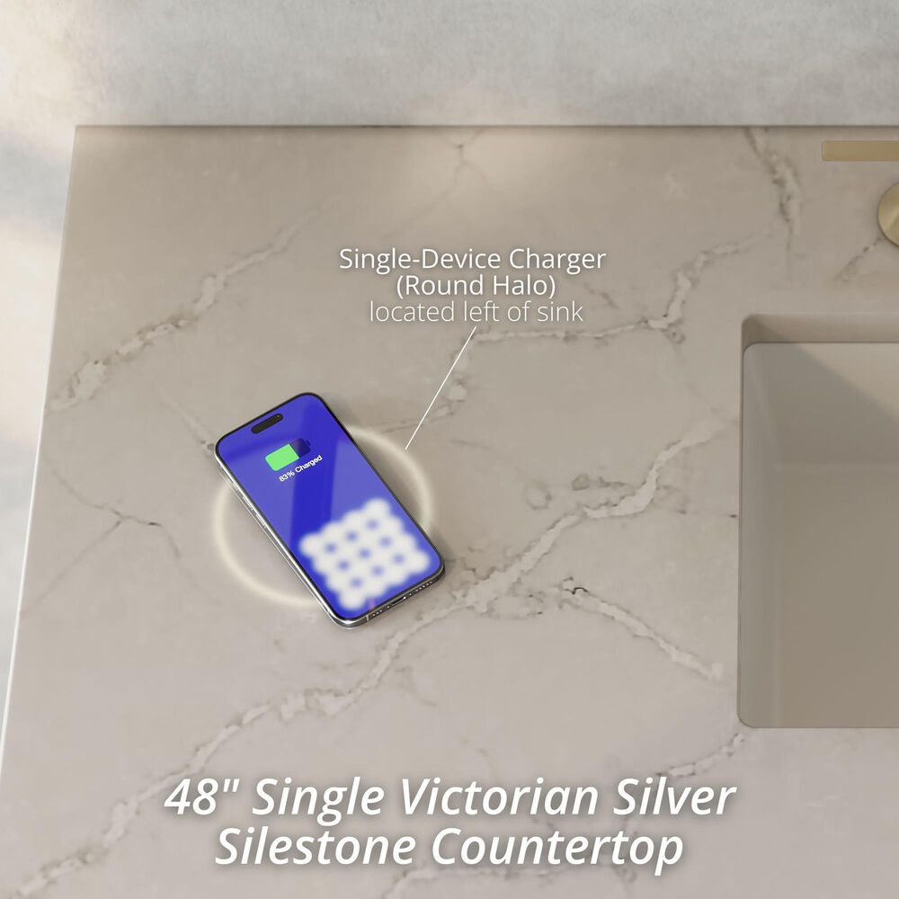 James Martin Vanities Lorelai 48" Single Bathroom Vanity in Bright White with 3 cm Eternal Jasmine Pearl Silestone Top, Rectangular Sink and FreePower Wireless Charger, , large