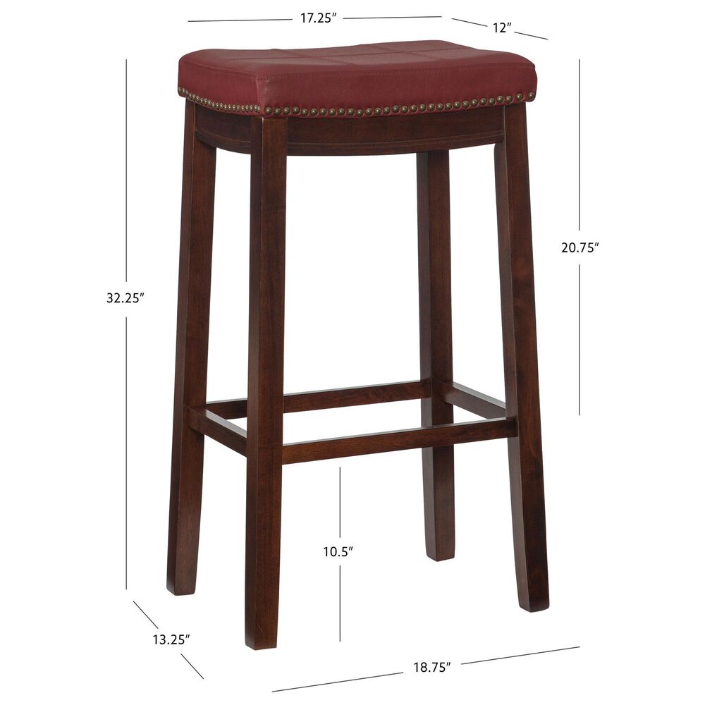 Linon Home Decor Claridge Bar Stool with Red Cushion in Rich Brown, , large