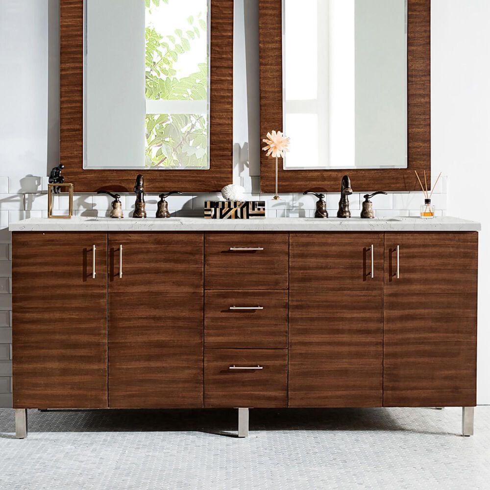 James Martin Vanities Metropolitan 72&quot; Double Bathroom Vanity in American Walnut with 3 cm Eternal Jasmine Pearl Quartz Top and Rectangular Sinks, , large