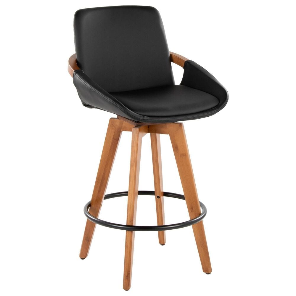 Lumisource Cosmo Swivel Counter Stool in Walnut and Black, , large