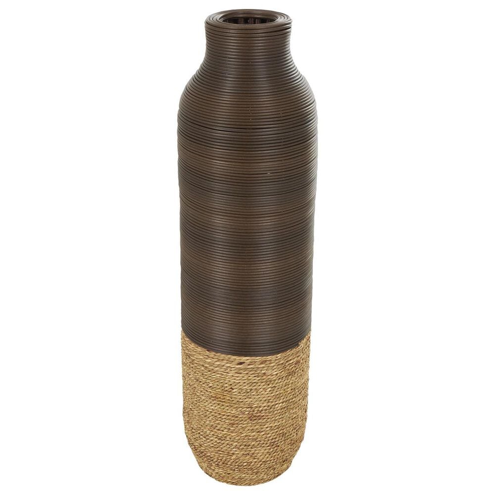 Maple and Jade 32&quot; Seagrass Handmade Decorative Vase in Dark Brown and Light Brown, , large