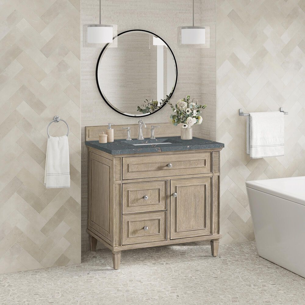 James Martin Vanities Lorelai 36&quot; Single Vanity in Whitewashed Oak with 3 cm Parisien Bleu Quartz Top, , large