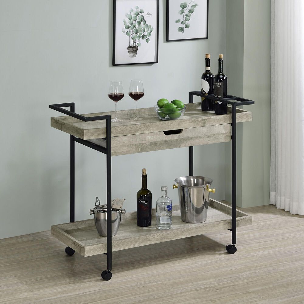 Pacific Landing Ventura Storage Bar Cart in Grey Driftwood and Black, , large
