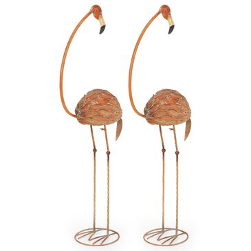 Noble House Collyer Patio Flamingo Garden Art in Dark Coral (Set of 2), , large