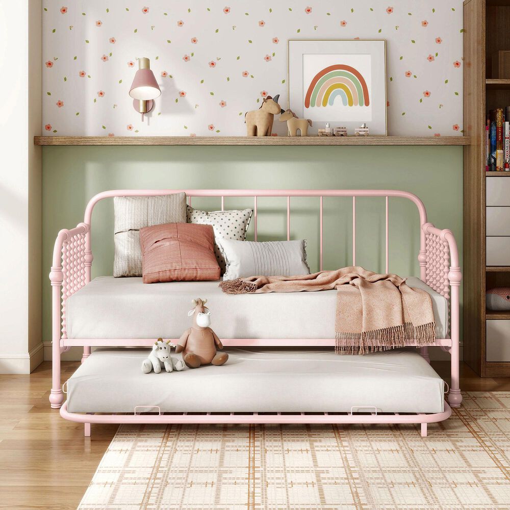 Furniture of America Wren Twin Daybed with Trundle in Pink, , large