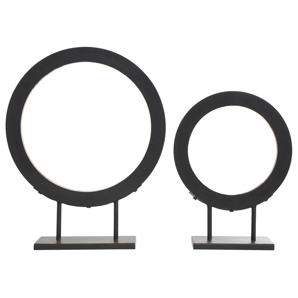 Maple and Jade 2-Piece Circular Ring Geometric Decorative Sculpture Set in Oiled Brown and Black, , large