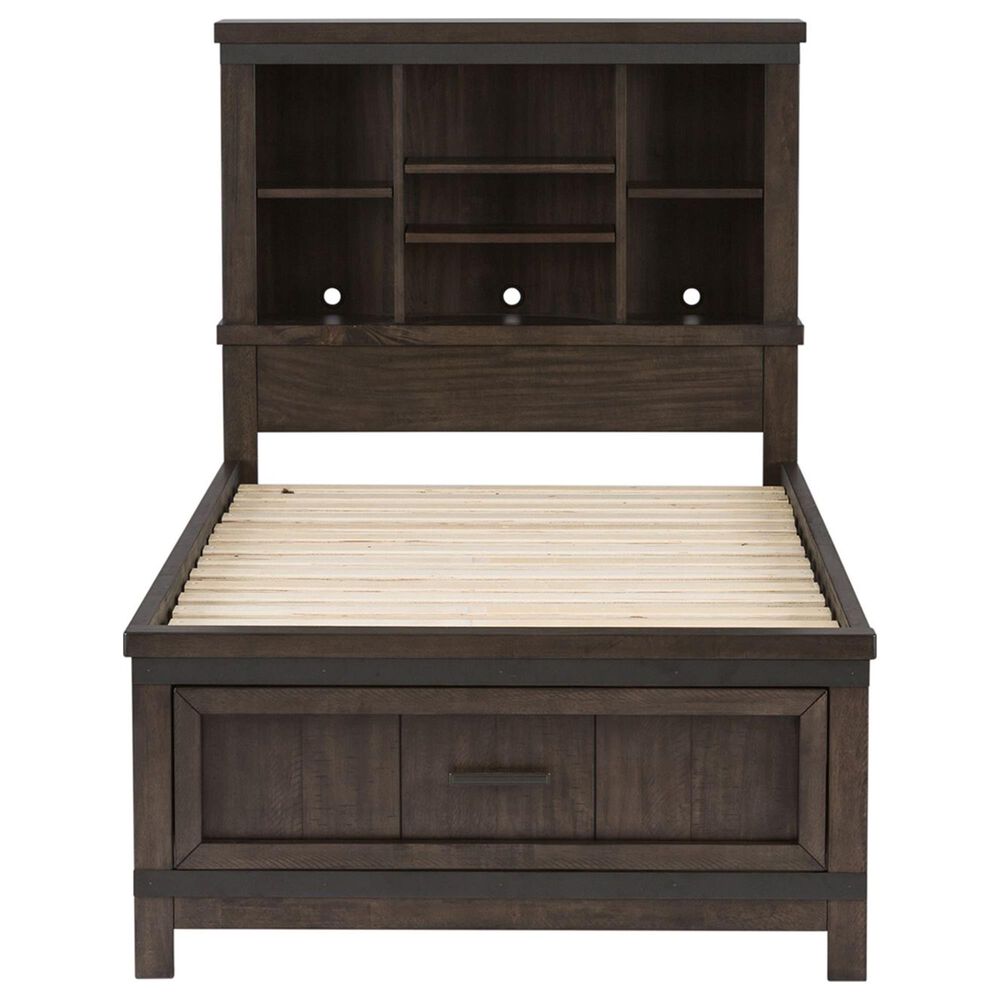Belle Furnishings Thornwood Hills Twin Storage Bed With Bookcase Headboard In Rock Beaten Gray Nebraska Furniture Mart