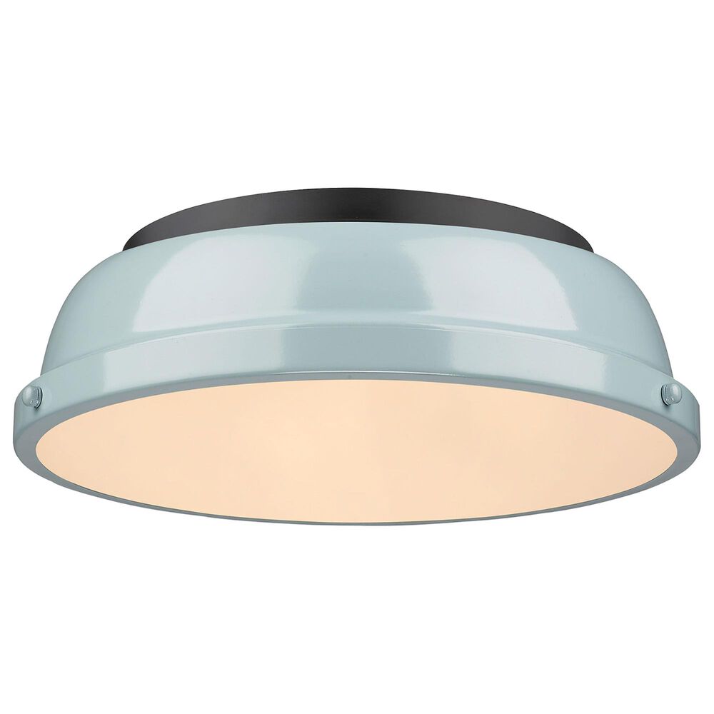 Golden Lighting Duncan 14&quot; Flush Mount in Matte Black and Light Blue, , large
