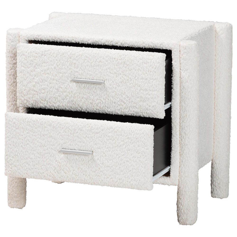 Baxton Studio Laria 2-Drawer Upholstered Nightstand in White, , large