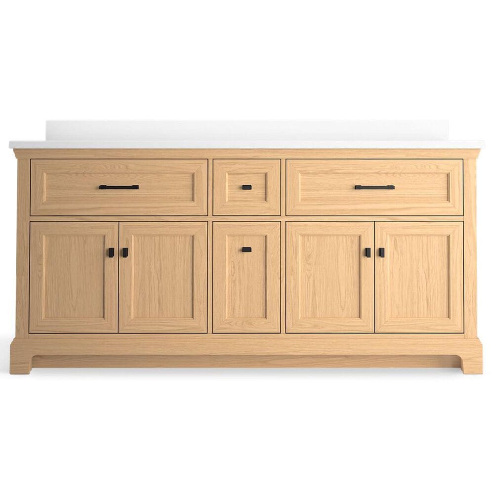 Kohler Charlemont 72&quot; Double Bathroom Vanity in Light Oak with 3 cm White Quartz Top and Rectangular Sinks, , large